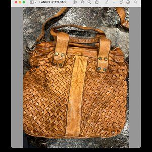 WOVEN LEATHER BAG, LARGE ITALIAN TOTE, YELLOW